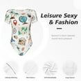 thumbnail image 4 of KLL Women 's Crew Neck Bodysuit Jumpsuits Travel1 Print Short onesies Stretch T Shirts, 4 of 7