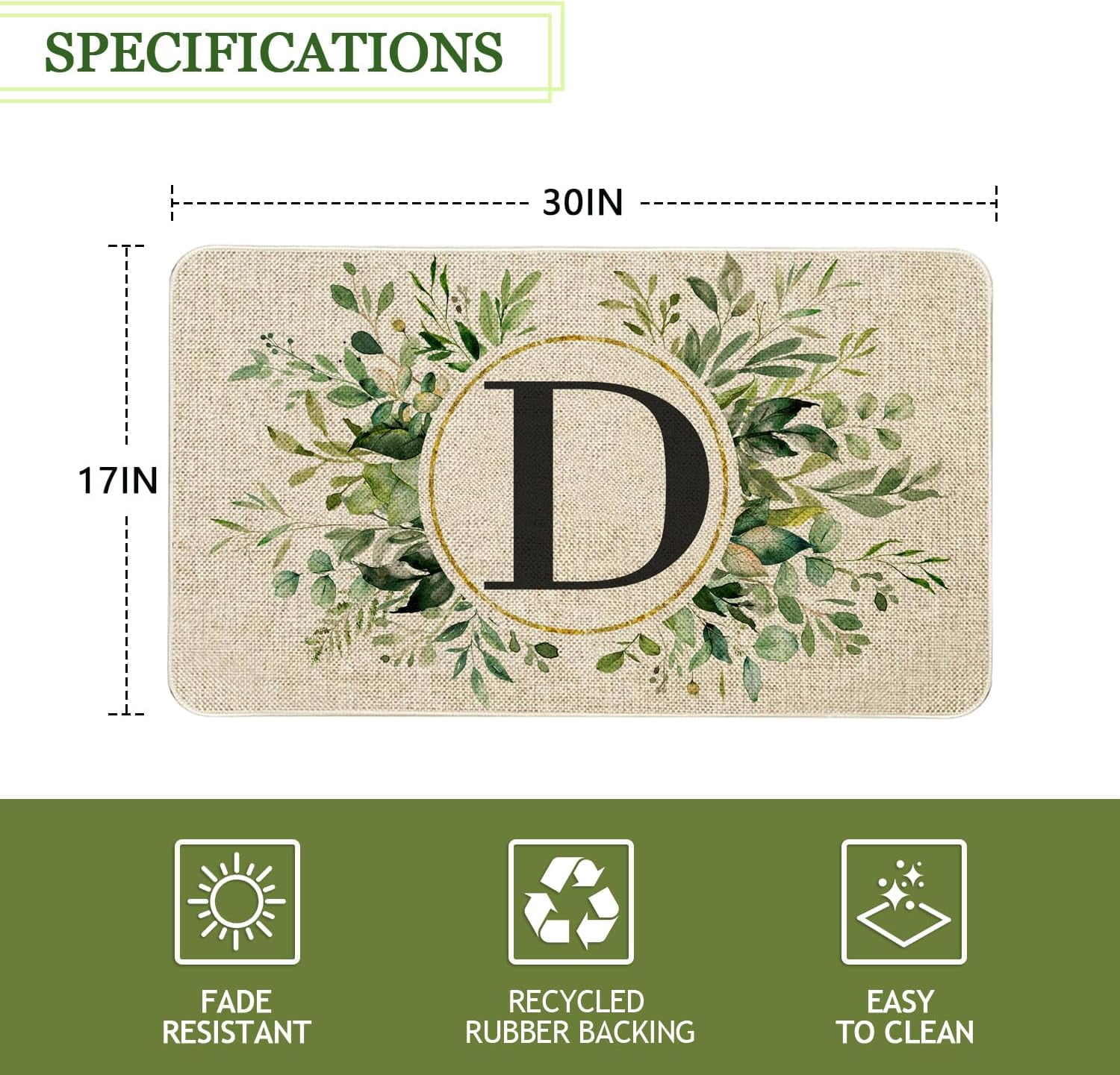 Spring Eucalyptus Leaves Monogram Letter D Door Mat 30 X 17 Inch Family Last Name Initial Welcome Doormat Indoor Outdoor Entrance Floor Rug Non Slip Spring Summer Decor Rubber Mats