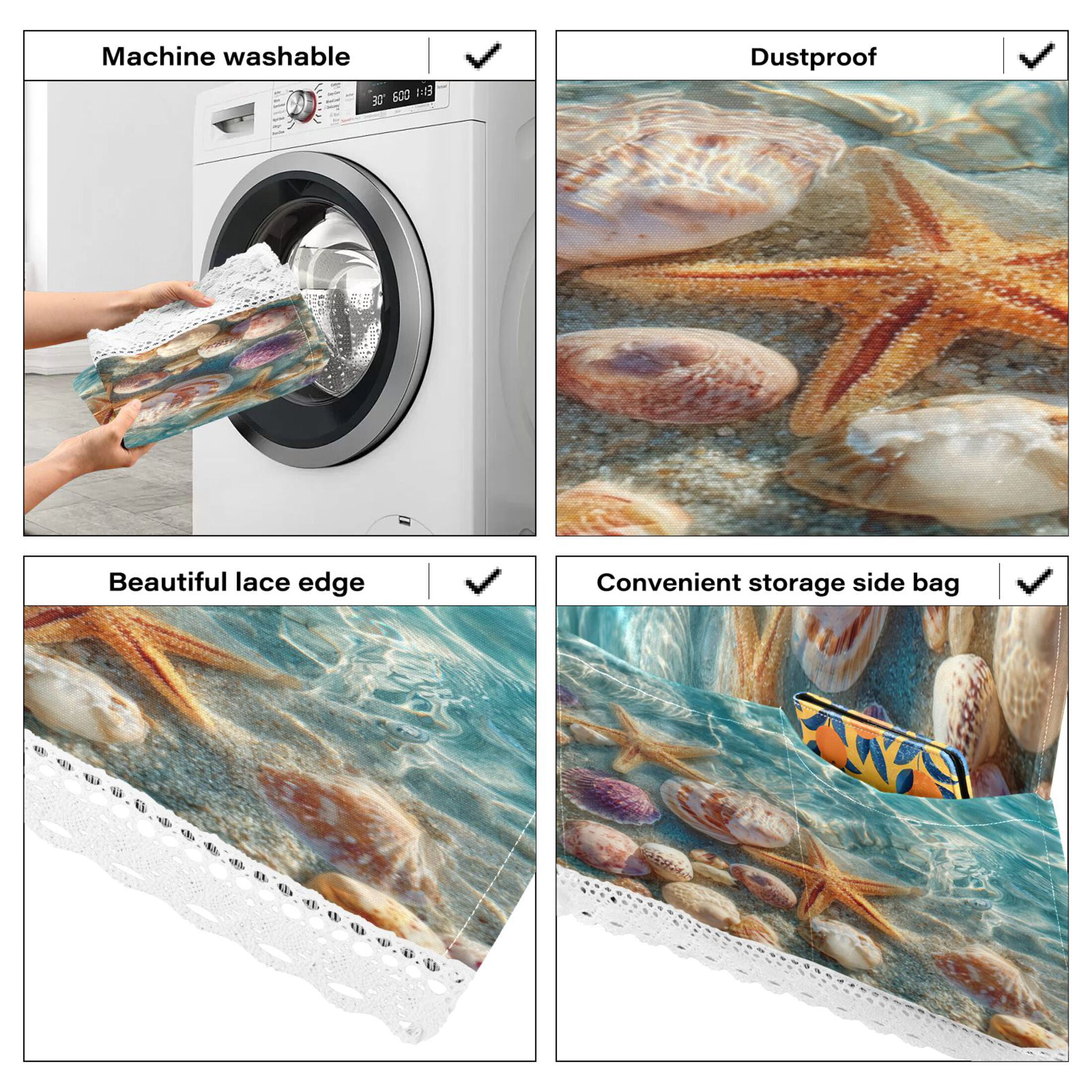 Wobogo Beautiful Starfish and Seashells Washing Machine Cover Dustproof Washer Dryer Cover Waterproof Laundry Room Decorative Protector