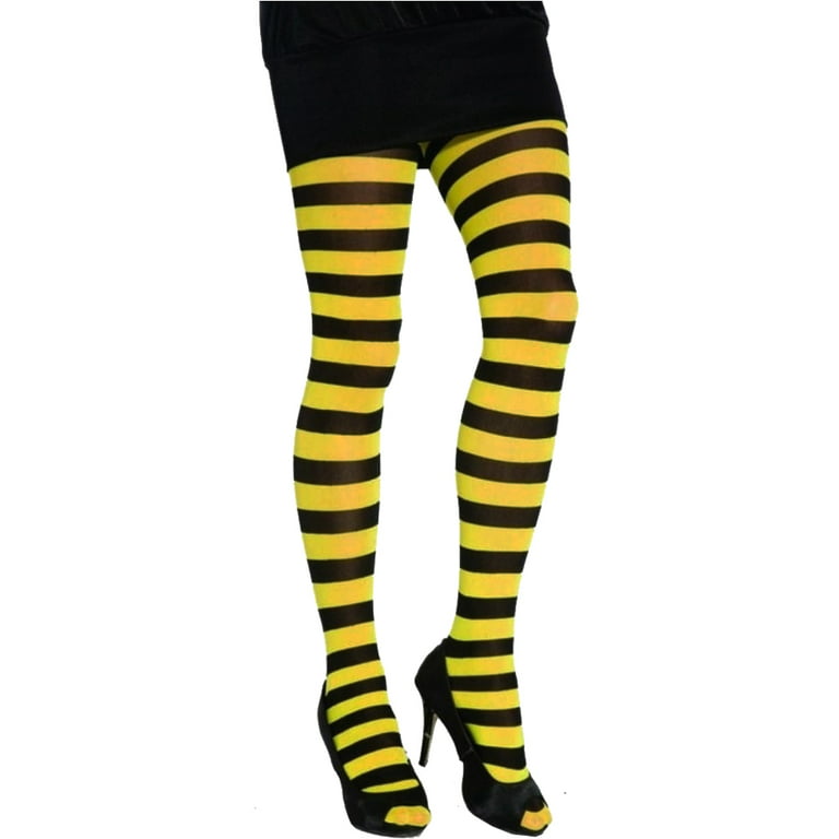 Yellow Striped Tights for Women, Two Tones Opaque Pantyhose