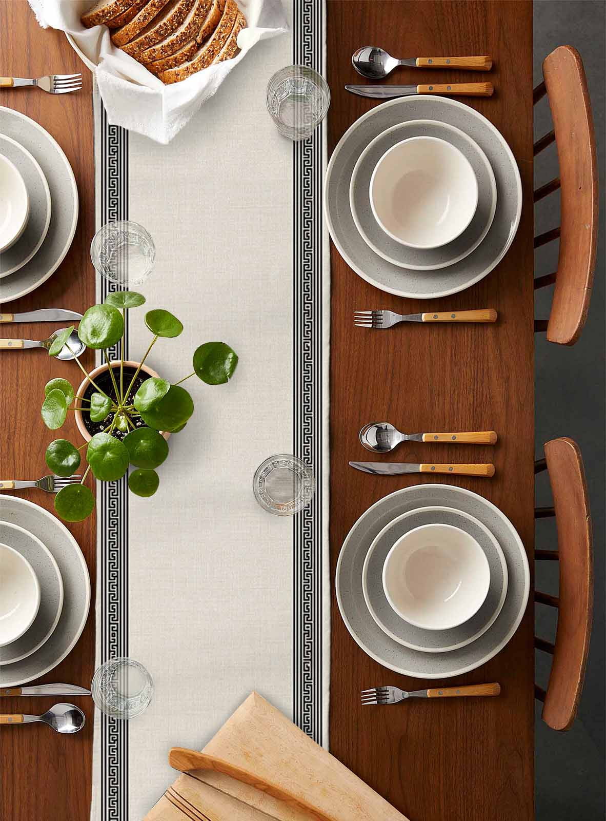 Black Cream Greek Key Table Runner 72 Inches, Geometric Greece Ancient Rustic Bed Runner Dresser Scarves Tabletop for Indoor Outdoor Parties/Ceremony/Banquet, 18" x 72"