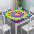 thumbnail image 3 of Colorful Rainbow Tie Dye Spiral Pattern Square Fitted Tablecloth with Elastic Edge,Square Table Cover,Washable Elastic Table Cover for Home Kitchen Party Decor 34"x34", 3 of 6