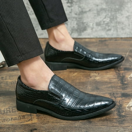 

Men‘s Crocodile Printed Pointed Toe Slip On Formal Dress Shoes For Wedding Party Office