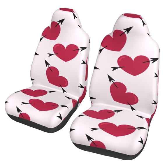 Easy to Install Car Universal Seat Cover, Pink Heart Cupid Arrow Four Seasons Universal Front Seat Cover, 2-Piece