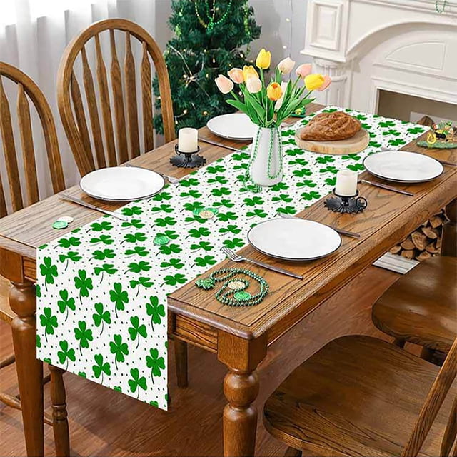 Danhjin Tablecloth Tablecloth St. Patrick's Day Flower Table Runner Holiday Party Kitchen Living Room Decorative Tablecloth Linen Printed Coffee Table Cloth