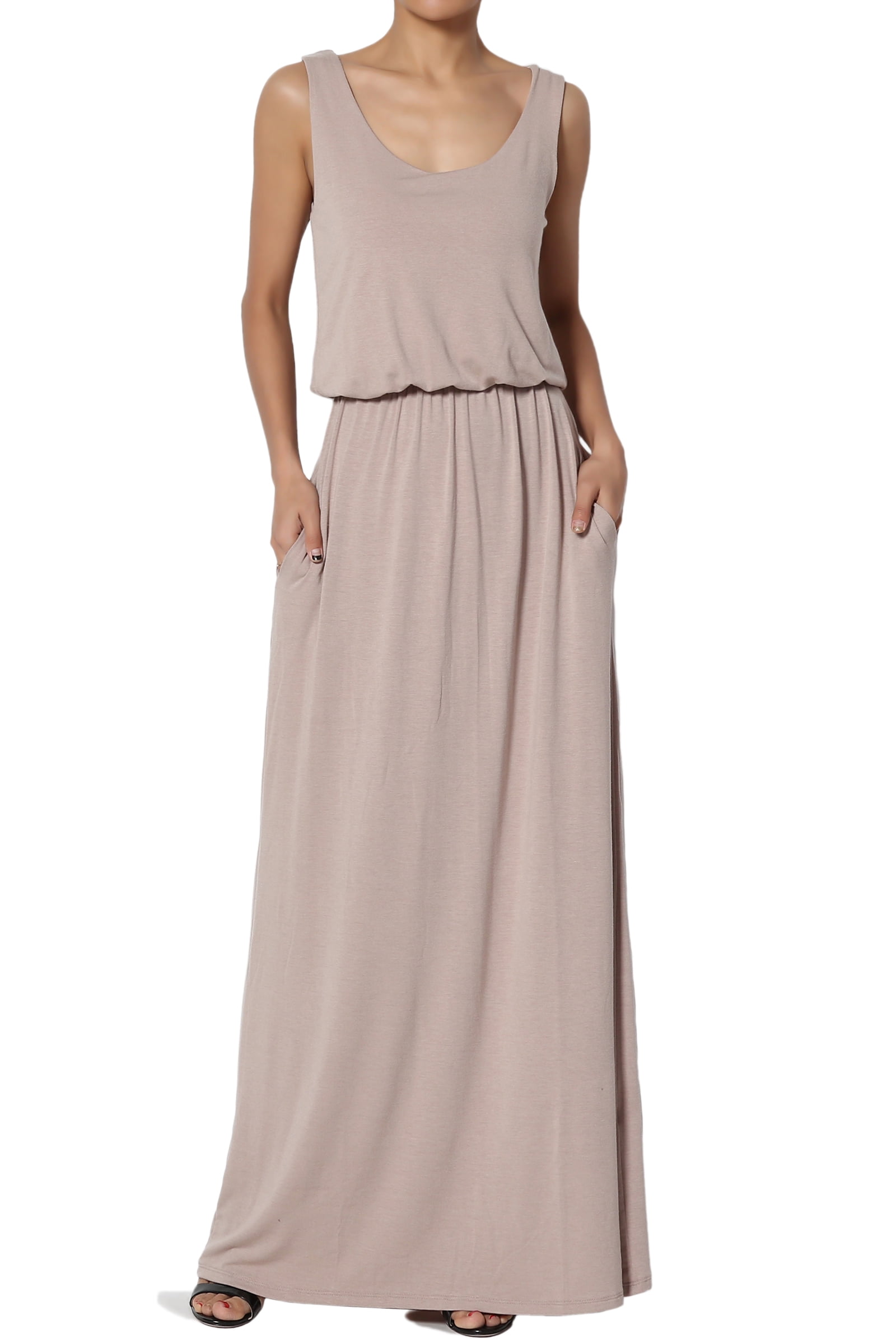 TheMogan Women's S3X Sleeveless Scoop Neck Blouson Tank Top Long Skirt