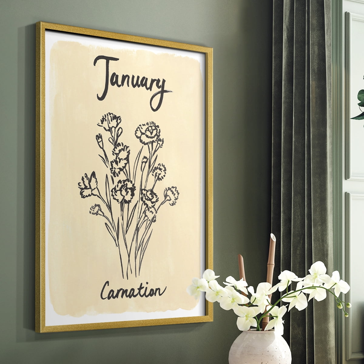 Birth Month I Framed Print in Gold Solid Wood Framed Print No Nail Hanging