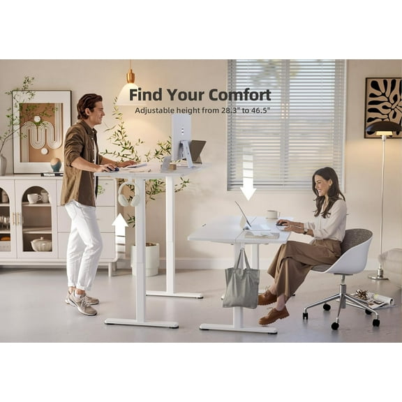 Electric Standing Desk Adjustable Height, 40 x 24 Inches Stand up Desk with Cable Management, Home Office Desks with Splice Board & White Frame