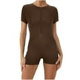 thumbnail image 1 of aidice Combinaisons de Course pour Femmes Décontractées Col Rond Manches Courtes Fermeture Éclair Shorts d'Entraînement Skinny Combinaisons, 1 of 7