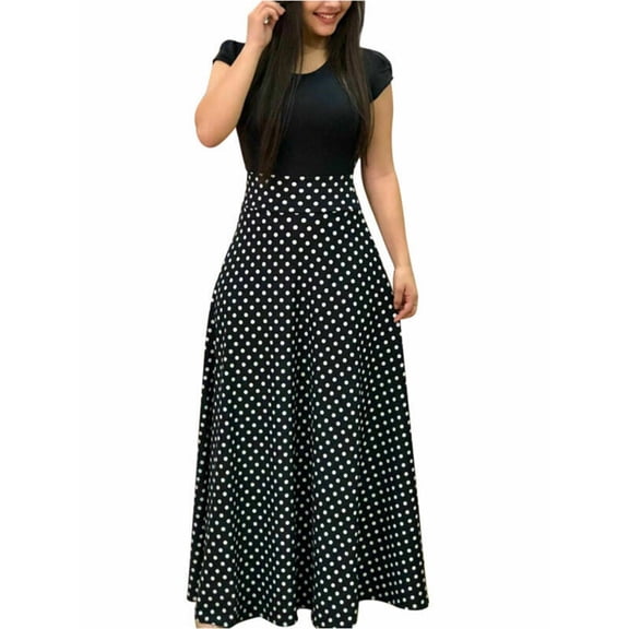 Women Summer Dress Short Sleeve Casual Long Maxi Dresses For Party Bodycon Beach Sundress Floral Print Boho Dress Polka Dot