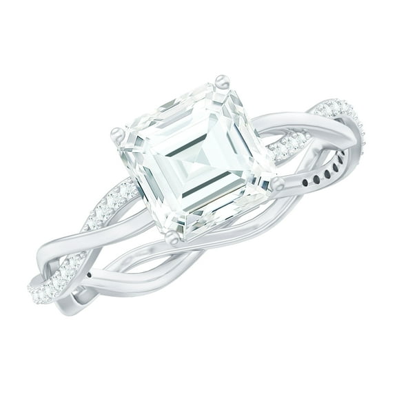 Rosec Jewels Asscher Cut Moissanite Ring for Engagement - 8 mm - Braided Ring - 3 Ct - D-VS1 Grade Certified - with Jewelry Box, 925 Sterling Silver, US 4.00