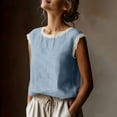 thumbnail image 4 of Craaazy Women's Loose Fit Sleeveless Round Neck Tops Lace Trim Embellished Solid Color Casual Blouses Gift, 4 of 8