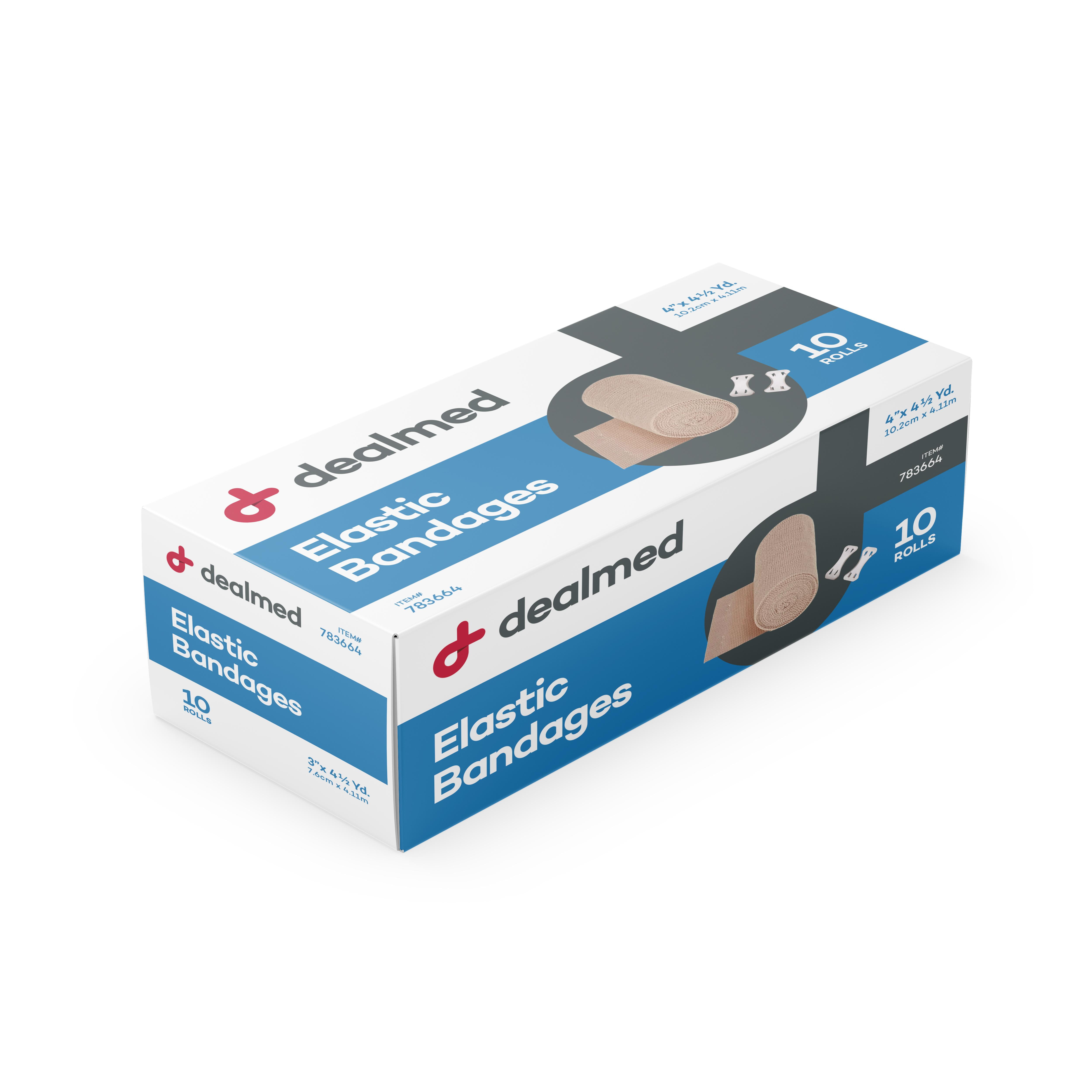 Dealmed 4" Elastic Bandage Wrap with Clip Closure, Stretched Compression (50 Rolls/Case)