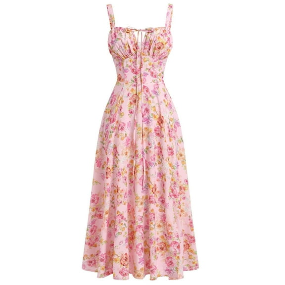 Pink Wedding Guest Dress Women's Summer Casual Dress Sleeveless Long Maxi Dress with Tie Detail for Daily Vacation Wear Pure Color Elegant Flowy Boho Style S Polyester,Spandex Women's Casual Dress