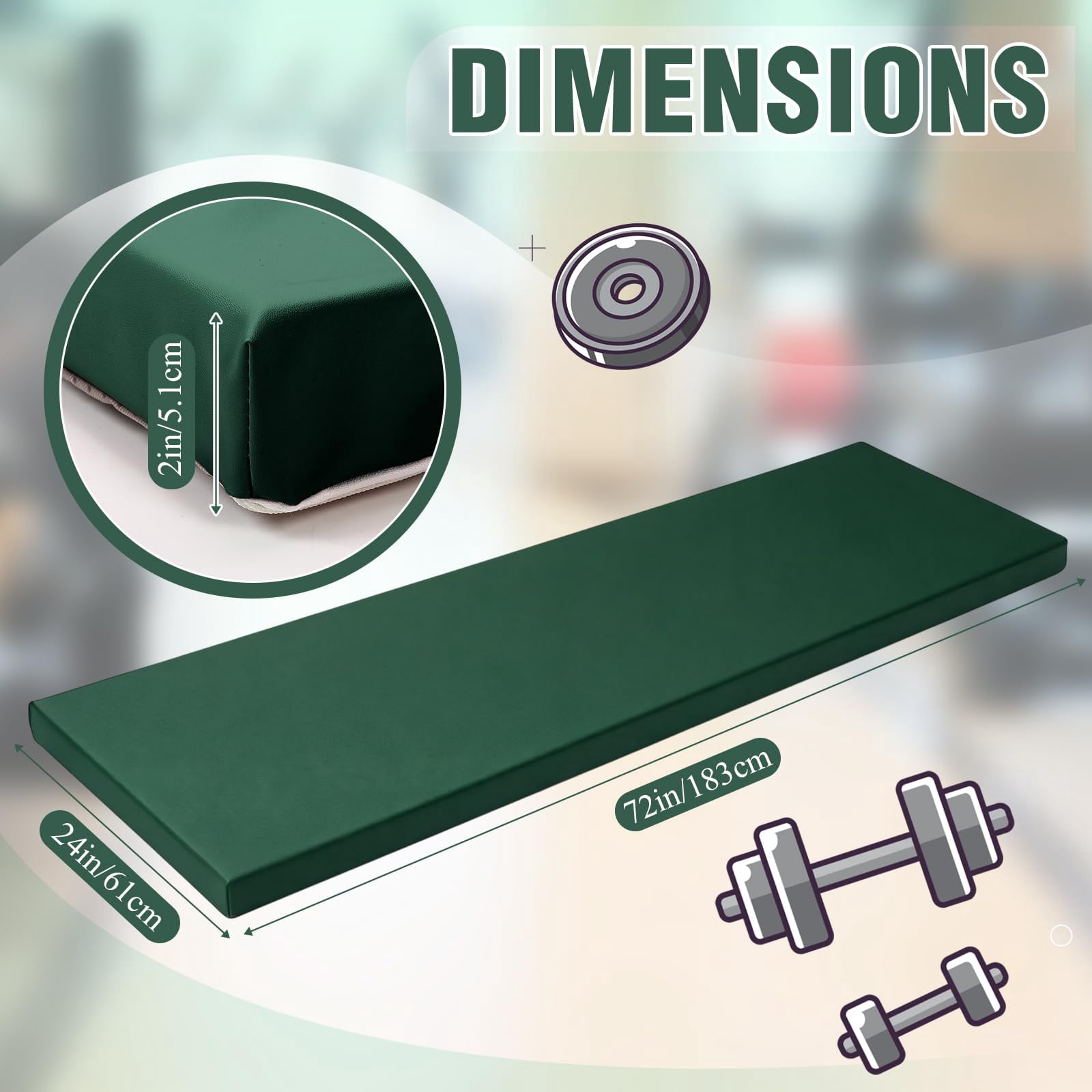 Dark Green Foldable Yoga Mat 2 Inch 72"x24" Thick With Carry Strap For Pilates And Stretching