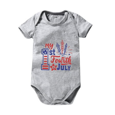 

Baby Bodysuit Toddler Kids 4Th Of July Letters Prints Short Sleeve Independence Day Romper Jumpsuit Cloths For 18-24 Months