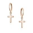 thumbnail image 2 of Bling Jewelry Womens Small Religious Cross Dangle Earrings Rose Gold Plated Sterling Silver Huggie, 2 of 4