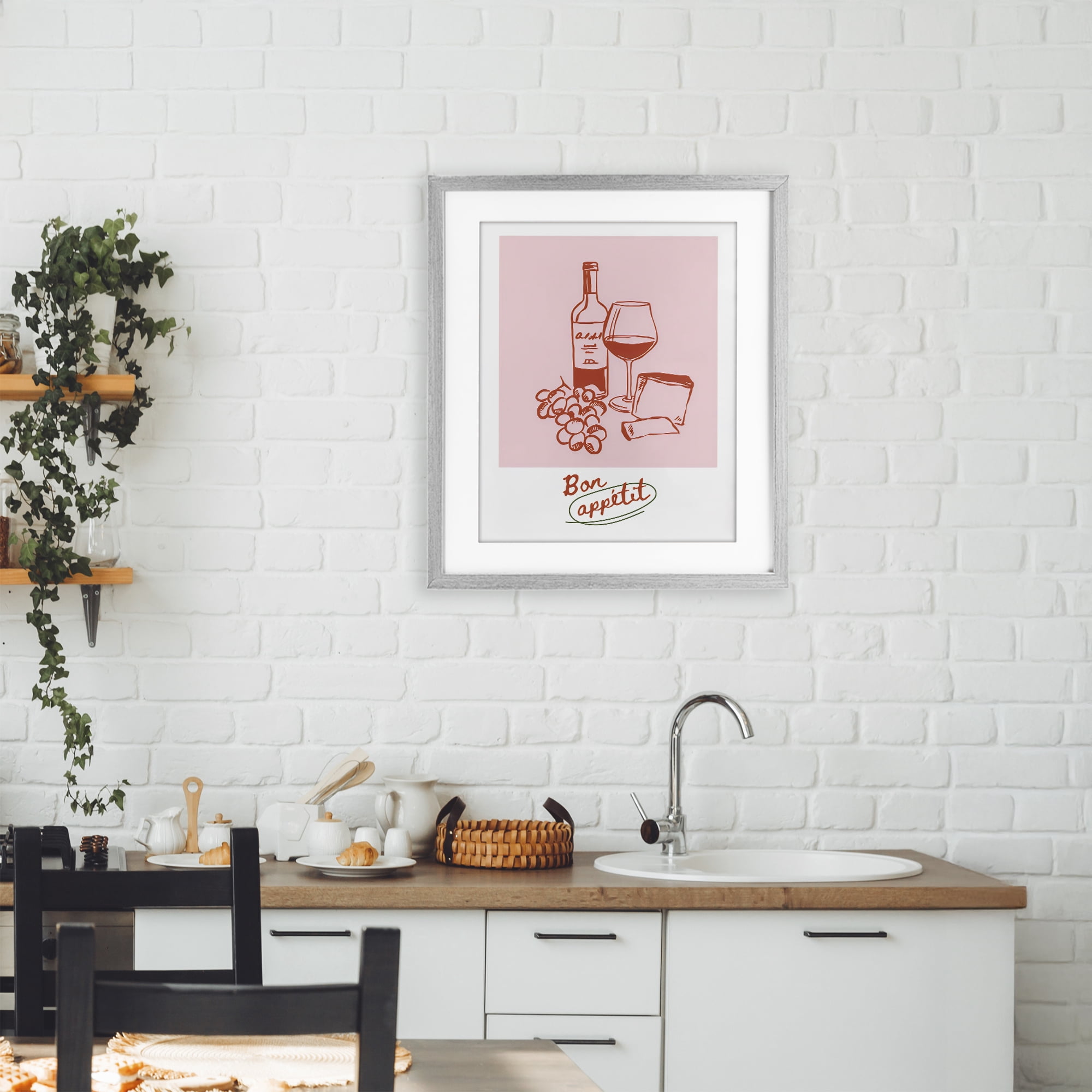 Stupell Industries Bon Appetit Wine & Grapes Gray Framed Print Under Glass, design by The Prints Vibe