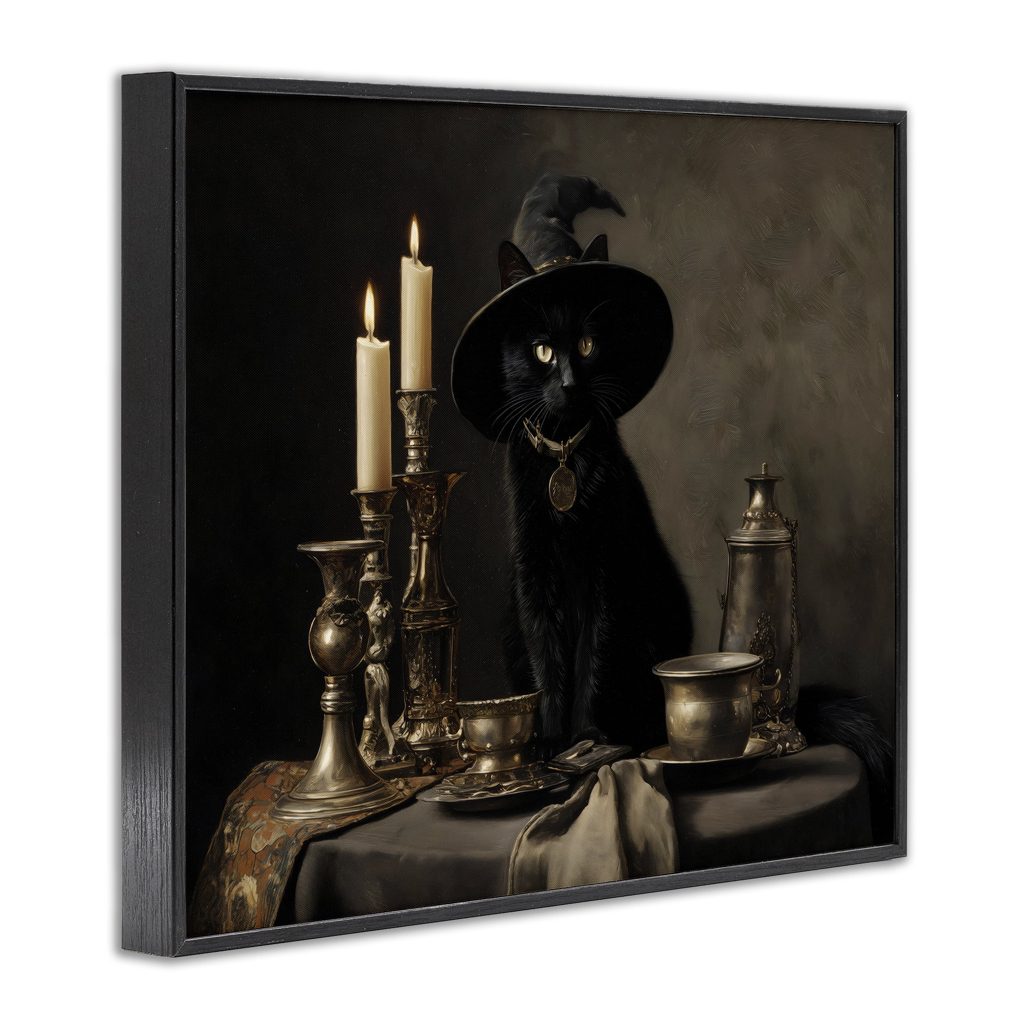 Vintage Witchy Black Cat Black Framed Giclee Art, design by Arlington Prints