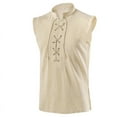 thumbnail image 3 of Wancir Mens Medieval Renaissance Pirate Costume Sleeveless Lace-up Stand Collar Shirt Gothic Viking Steampunk Top Tunic, 3 of 8