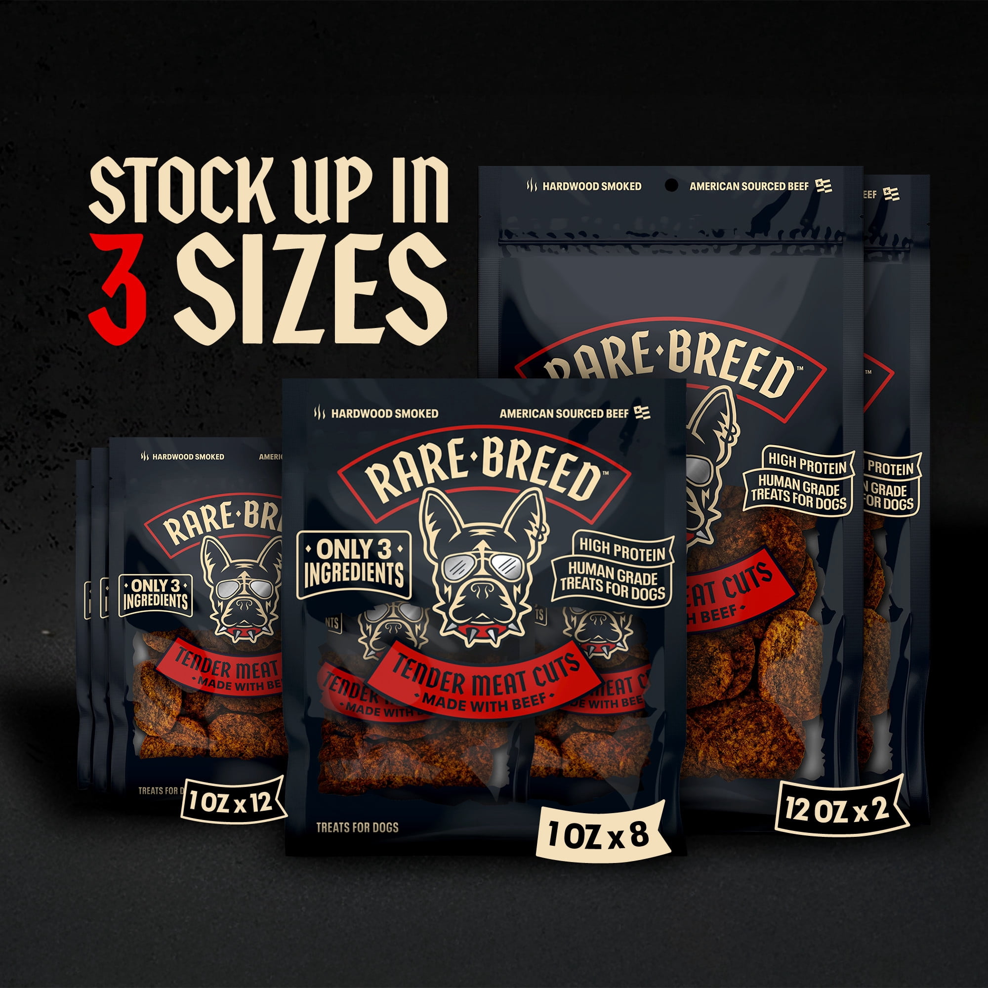 Rare Breed Dog Treats, Tender Meat Cuts Made with Beef, 3 Ingredients, Human Grade, 8 count – 1 Ounce multipack, for All Dog Sizes
