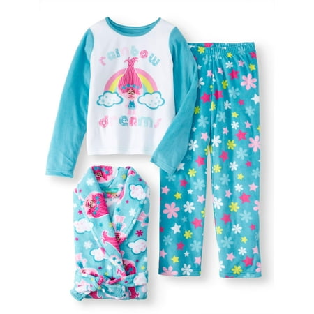 Trolls Girls 3 Piece Pajama Robe Set (Big Girl & Little Girl)