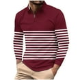 thumbnail image 2 of Donemore Men's Long Sleeve Stand Collar Zip-Up Pullover Shirt Striped Print Casual Business Top Trendy Sporty Style Design, 2 of 5