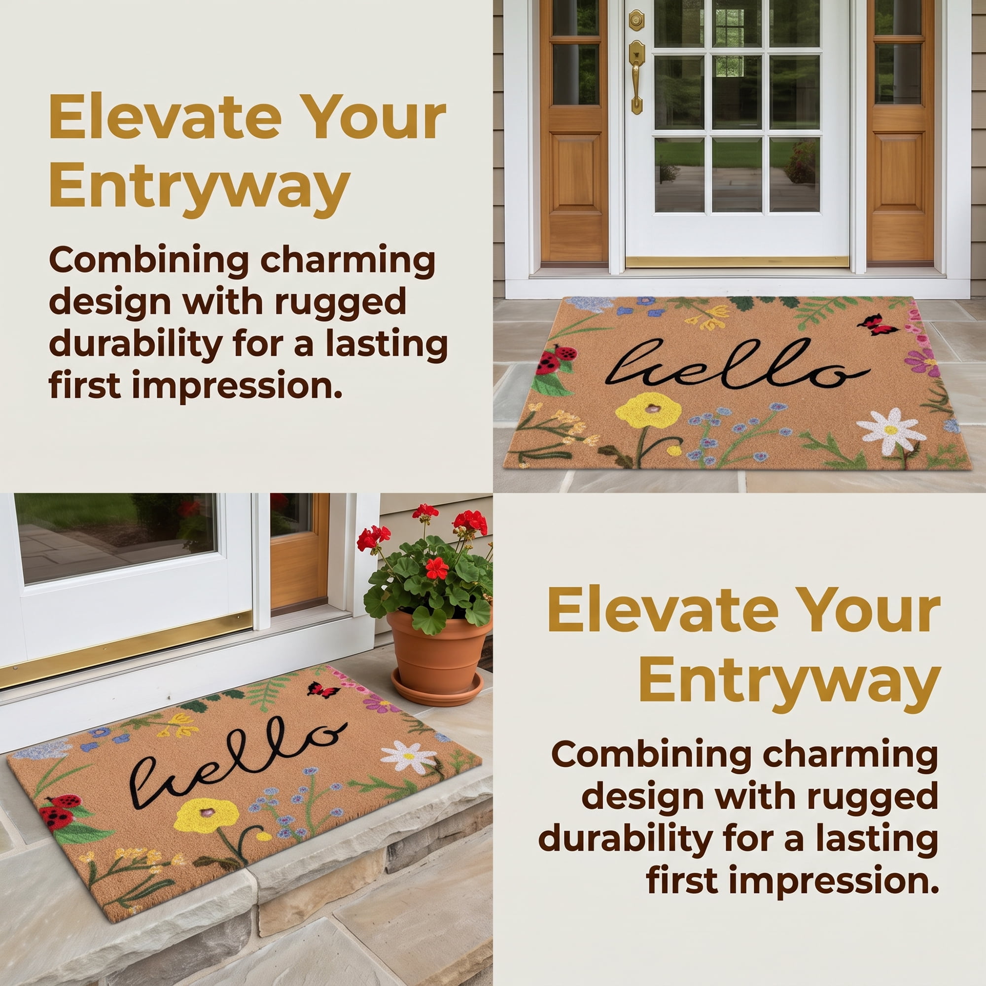 Unique Bargains Natural Coir Non-Slip Backing Waterproof Doormat Brown Leaf 32" x 20"