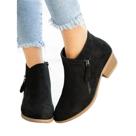 

Shakub Womens Zipper Low Block Heel Ankle Boots Comfortable Winter Booties Casual Point Toe Shoes