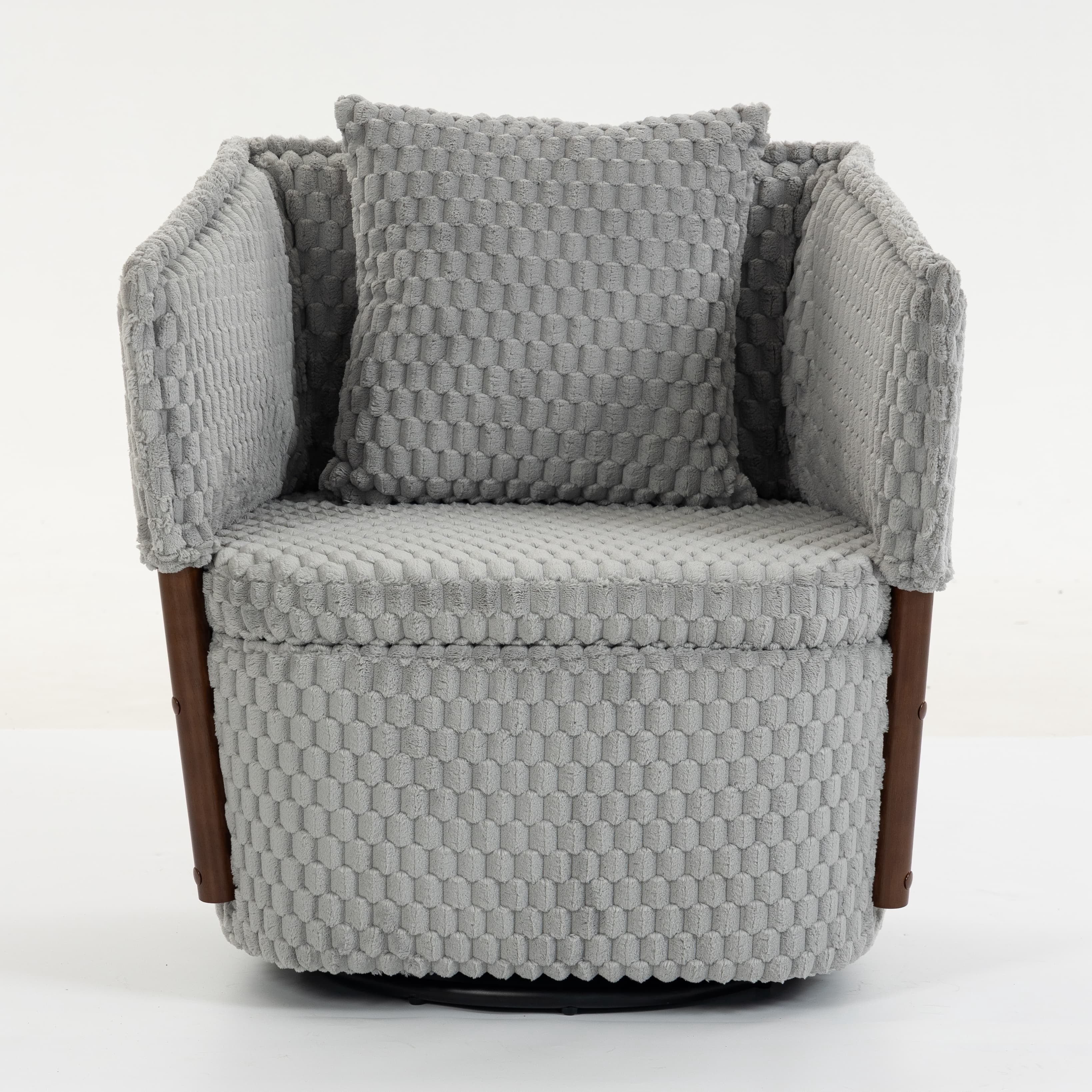 Aukfa Mid Century Modern 360 Swivel Accent Barrel Chair with Lumbar Pillow & Hidden Storage,Corduroy,Gray