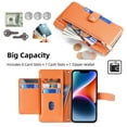 thumbnail image 4 of SaniMore for iPhone 14 Plus Case, with Kickstand [Shoulder & Wrist Strap] Flip Zipper Wallet Cash & Card Slots PU Leather TPU Interior Full Body Protection for iPhone 14 Plus, Orange, 4 of 8