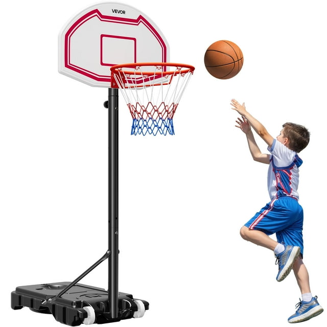 VEVOR Support de Basketball Portable, Panier de Basketball et But à Hauteur Réglable de 5,2 à 6,9 Pi, Panier de Basketball Réglable pour Enfants avec Filet en Nylon et Roues Roulantes, Ensemble de Panneaux Arrière Portables pour Patios, au Bord de la Piscine