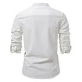 thumbnail image 6 of Fashion YLSDY Men Henley Neck Long Sleeve Daily Look Linen Shirts Solid Color Jacquard Button Down Long Sleeve Stand Collar Tops White L, 6 of 8
