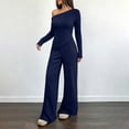 thumbnail image 5 of BRELIL Women Two Piece Sets Cold Shoulder Long Sleeve Tops Wide Leg Pants Casual Lounge Matching Set Solid Basic Pullover Outfits Travel Vacation Loungewear, Navy 2XL, 5 of 8