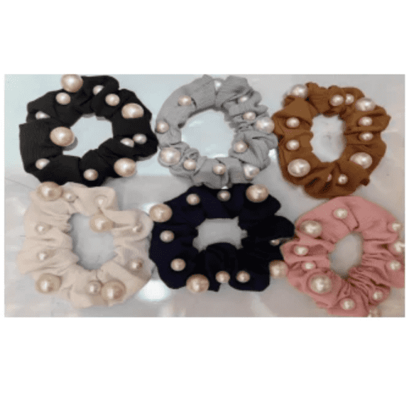 Elegant Pearl Scrunchies for Women, 6-Pack Soft Fabric Hair Ties
