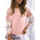 thumbnail image 3 of Sudadera con cuello redondo y retales de encaje para mujer, sudadera con mangas caídas y hombros descubiertos, sudadera holgada, color rosa S, 3 of 6
