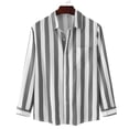 thumbnail image 1 of Camisa a rayas para hombre, manga larga, cuello vuelto, blusa holgada con botones para uso diario y trabajo, 1 of 5