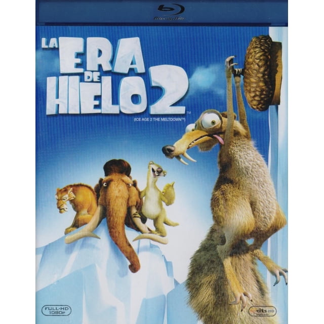 la era de hielo 2 dos ice age jesus ochoa pelicula blu-ray fox blu ray — Carátula frontal azul con el título 'LA ERA DE HIELO 2'. Scrat a la derecha sujetando una bellota, al centro Manny el mamut, Sid el perezoso y Diego el tigre dientes de sable sobre un borde de hielo; logotipo Blu-ray visible.