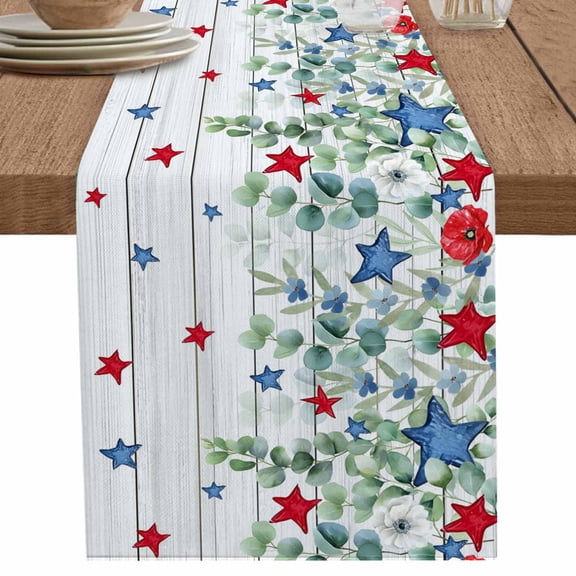 nqOlkjepod 4th of July Table Runner 60 Inches Long Farmhouse Dress Scarves, Memorial Day Patriotic Star Leaf Wooden Dining Tablerunner for Coffee Table/Kitchen Island/Party Décor, 13" x 60"