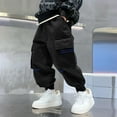 thumbnail image 2 of Babcutegg Cargo Pants for Kid Boys Wide Leg Back to School Wear Elastic Waist Kids Outfit Black Size 13, 2 of 5