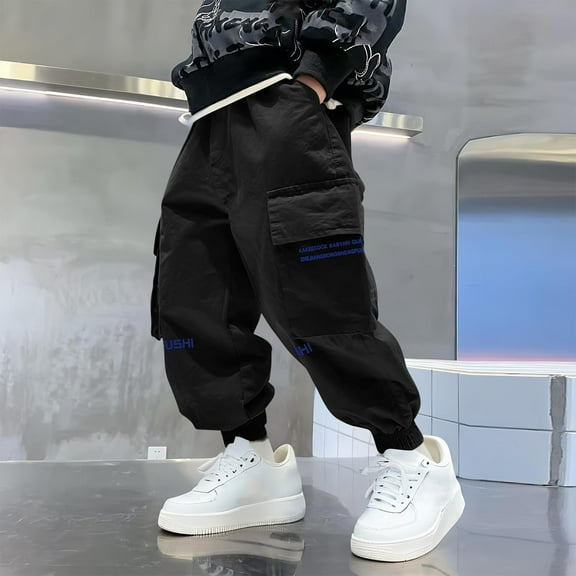 Boys Girls Elastic Waist Cargo Pants Teen Oversized Wide Legs Sweatpants with Pockets Unisex Youth Casaul Comfort Athletic Trousers Jeans Fashion Tracksuit Clothing Size 3-15 Years