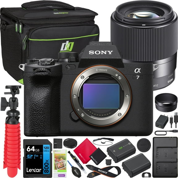 Sony a7 IV Full Frame Mirrorless Camera Body ILCE-7M4/B Bundle with Sigma 30mm F1.4 DC DN Contemporary Lens 302965   Deco Gear Bag   Extra Battery & Dual Charger   64GB Card   Tripod & Accessories