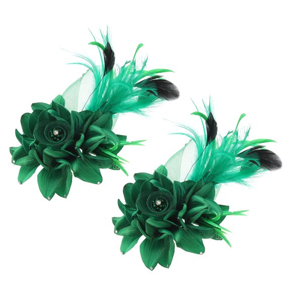 Uxcell Floral Hair Clip, Elegant Flower Feather Brooch Pin Hat Silk Wedding Party Dance Banquet 2 Pcs Green