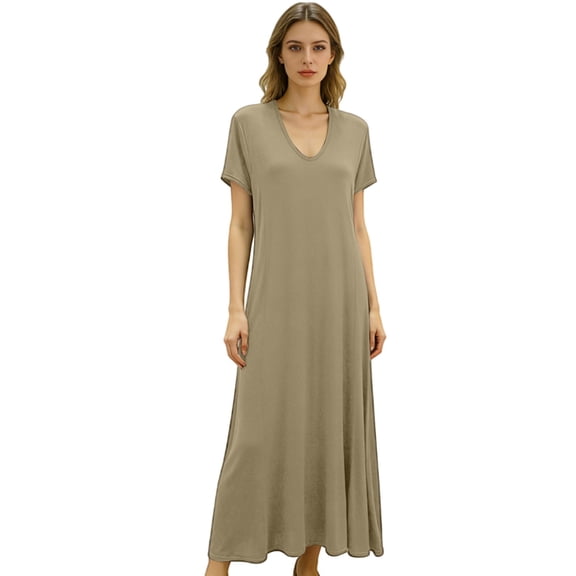 MEICHEN Women's Summer Sleepshirts Nightgowns for Women for Sleeping Short Sleeve V Neck Long Dress Causal Nightwear Womens Home Essentials Fashion Clothing