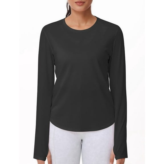 Dragon Fit Long Sleeve Workout Shirts for Women Athletic Crewneck Hiking Tops with Thumb Hole