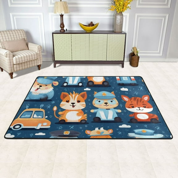 Cars Animals Area Rug Washable 72 x 48 Floor Carpet Mat Non Slip for Bedroom Living Room Kids Room Home Decor