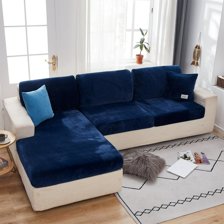 2022 Universal Sofa Cover Stretch Velvet Couch Cushion Slipcovers Replacement Anti Slip L Shape Sofa Covers Chaise Lounge Sofa Slipcover Navy Blue Back Cover Walmart