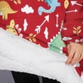thumbnail image 3 of Oversized Wearable Blanket Hoodie,Red Cartoon Dinosaurs Arrows Pattern Sherpa Blanket Hoodie with Super Pockets,Super Warm Fuzzy Pullover for Women & Men, 3 of 6