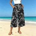 thumbnail image 5 of Edvintorg Women's Capri Pants Floral Printed Elastic Waisted Loose Casual Wide Leg Cropped Capris with Pocket Womens Trendy Clothes Black XXL, 5 of 7