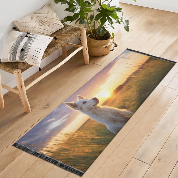 Dog Grass Sunlight Sky Runner Rug Machine Washable Area Rugs Carpet Non Slip Entryway Mat for Bedroom Entryway Front Door